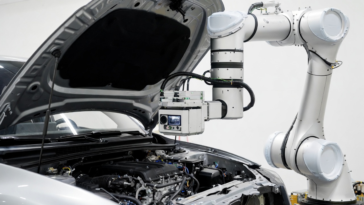 Robot inspecting car engine