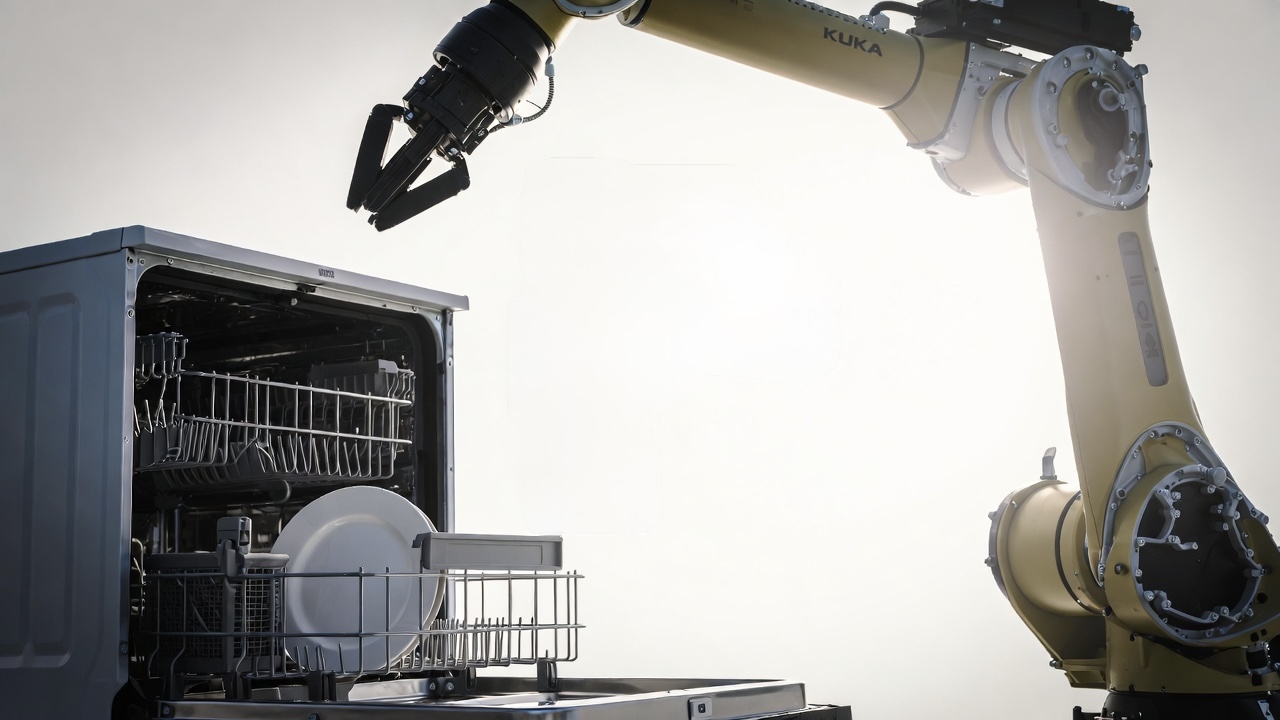 Robot arm over dishwasher